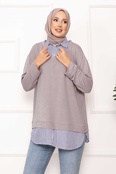 EBRUTESETTÜR Striped Shirt Garnished Tunic