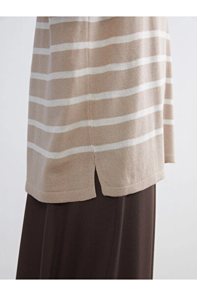 LC Waikiki Γυναικείο πλεκτό πουλόβερ με ριγέ λαιμόκοψη