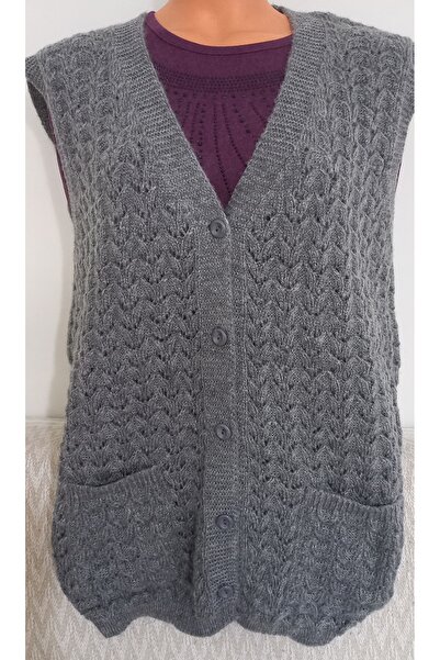 Anne Er Clothing Winter Knitwear Vest Buttoned Double Pocket Gray (M-L-Xl Compatible)