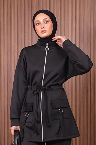Mogi Butik Women's Scuba Fabric Pocket Detailed Zippered Hijab Suit 3108