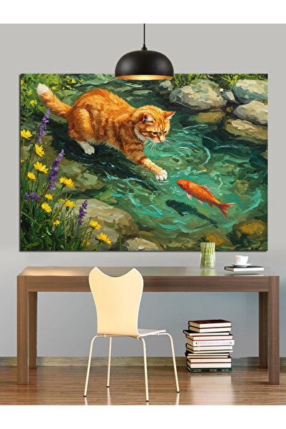 Artmeg Orange Fish Swimming in Water Decorative Canvas - Mdf Wooden Painting
