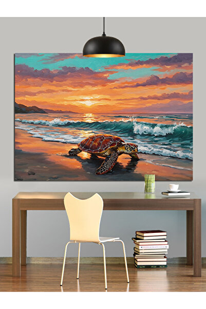 KanvasSepeti Apusul soarelui pe plaja Pictură în ulei de înaltă calitate text...