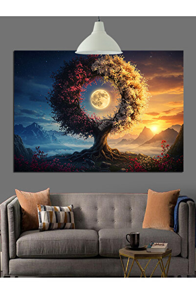 karizmart Hayat Ağacı Dolunay Sanat Dekoratif Kanvas - Mdf Ahşap Tablo