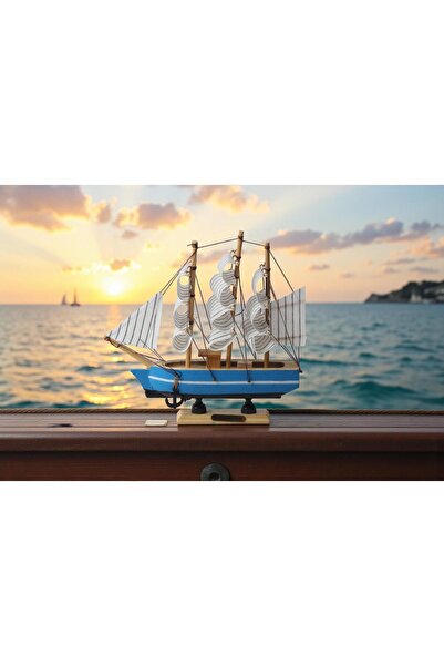e-life shop Dekoratif Ahşap El Yapımı Yelkenli Gemi Maketi Masaüstü Biblo Ev ...