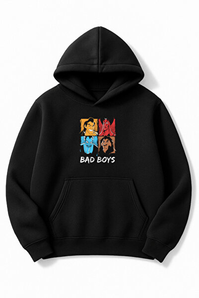 Altair Tr سويت شيرت أسود قصة فضفاضة للجنسين من Badboys مطبوع بغطاء رأس