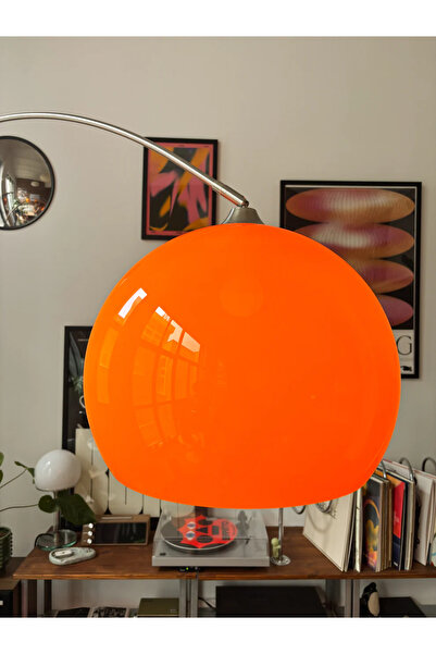 VİSENTE HOME Turuncu Pleksi Başlıklı Deve Boynu Lambader – Nikel Gövde Mermer Taban |