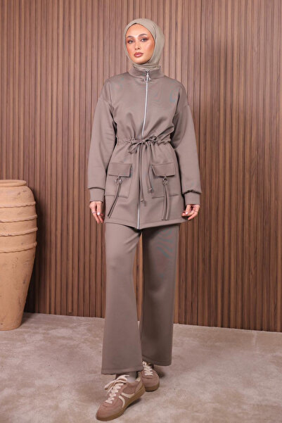 Mogi Butik Women's Scuba Fabric Pocket Detailed Zippered Hijab Suit 3108