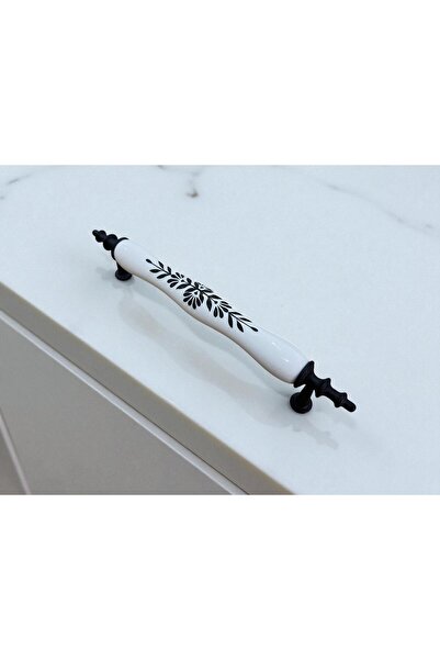 Online Home Market Original Porcelain Handle Black Leafy Floral Patterned 128mm(12.8cm) Furniture Lid Drawer Handle