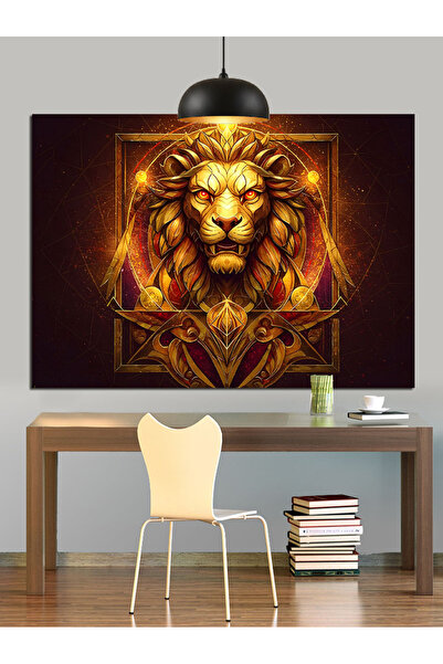 Artmeg Pânză decorativă Leu Auriu cu Flacără și Manele - Masă din lemn MDF