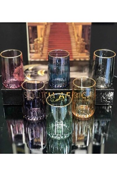 ÇNR Home Collection كوب ماء ملون بلون القهوة الماسية، مجموعة من 6 قطع