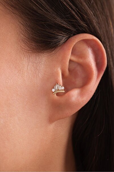 Gianfranco 14 Ayar Altın Baget Taşlı Ethnic Tragus Küpe