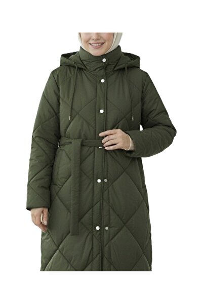 NAYBER FASHİON KADIN ÇITÇITLI ASTARLI KAPŞONLU BELİ KEMERLİ KAPİTONE MONT