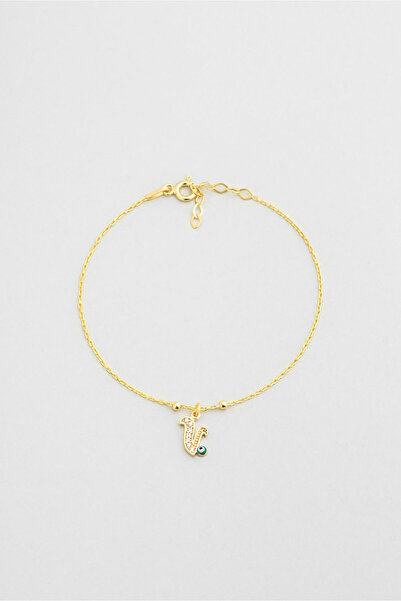So CHIC... V Harfi 18 Ayar Sarı Altın Kaplama 19 Cm Gümüş Nazar Bileklik