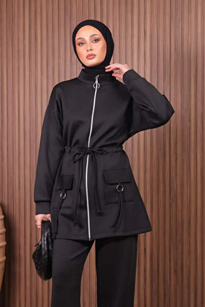Mogi Butik Women's Scuba Fabric Pocket Detailed Zippered Hijab Suit 3108