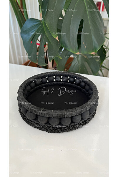 H2 Design El yapımı siyah dekoratif tepsi 16 cm