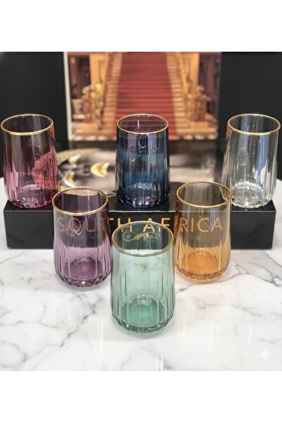 ÇNR Home Collection كوب ماء ملون بلون القهوة الماسية، مجموعة من 6 قطع