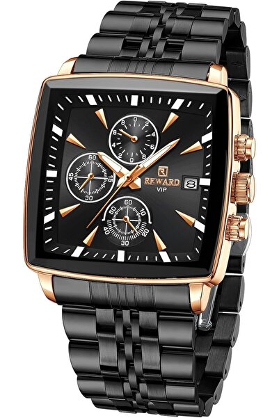 KASTWAVE REWARD Square Luxury Men's Watch Chronograph Big Face Waterproof Quartz Stainless Steel Business
