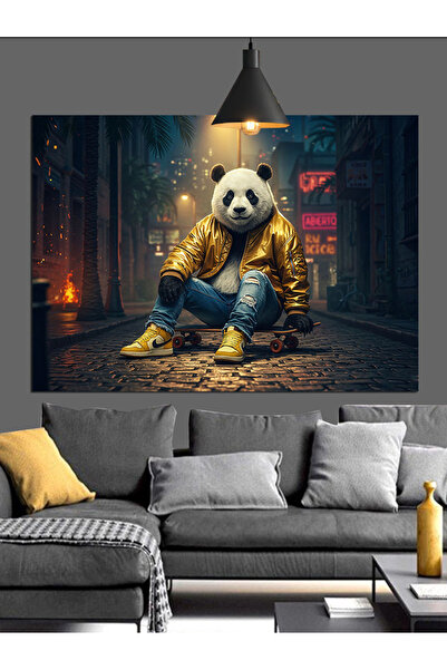 Artmeg Panda drăguț cu ochelari, așezat pe un pânză decorativă - Tablou din l...