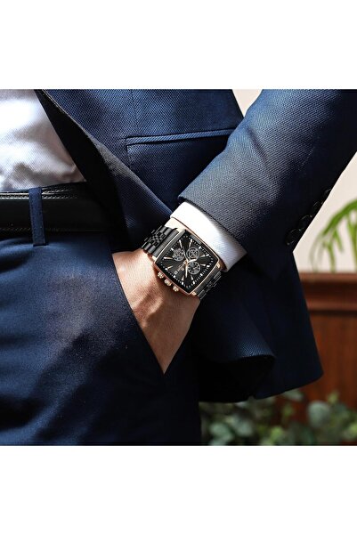 KASTWAVE REWARD Square Luxury Men's Watch Chronograph Big Face Waterproof Quartz Stainless Steel Business