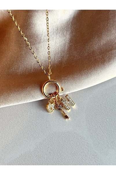 Nour Co Taşlı Harf Anahtar Kalp Charm Kolye Tüm Harfler