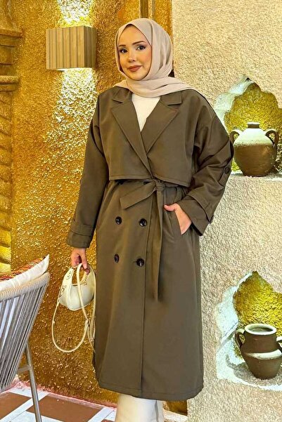 EBRUTESETTÜR Trench Coat with Belt Detail and Shoulder Epaulettes