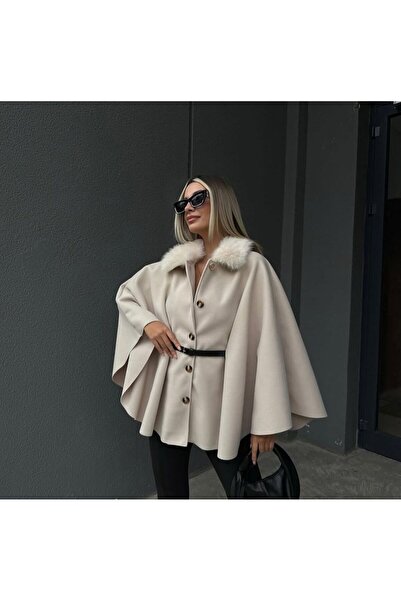 Femaura Panço - FM111 Model Yakası Kürk Detaylı Kadın Pançosu