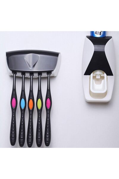 Other حامل فرشاة أسنان لاصق مع موزع معجون أسنان أوتوماتيكي وحامل 5 فرش