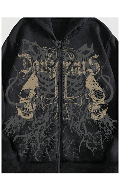 Köstebek Gothic Demon Skull Dangerous Hooded Sweatshirt