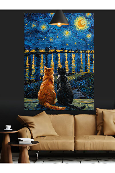 Artmeg Vincent Van Gogh Yıldızlı Gece Resmi Dekoratif Kanvas - Mdf Ahşap Tablo
