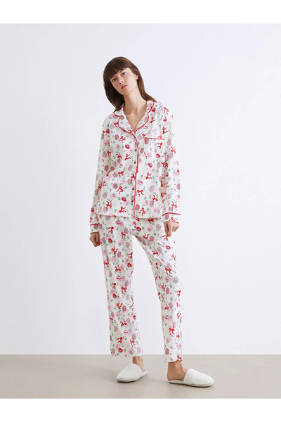LC Waikiki Shirt Collar Christmas Themed Women's Pajamas Set