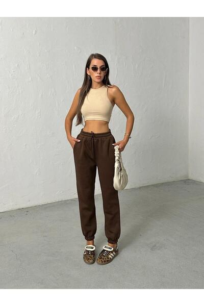 My Loore Γυναικείο καφέ παντελόνι φούτερ MLB087