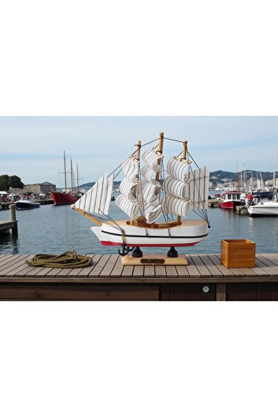 e-life shop Dekoratif Ahşap El Yapımı Yelkenli Gemi Maketi Masaüstü Biblo Ev ...