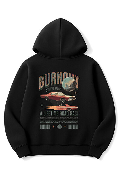 Altair Tr سويت شيرت أسود قصة فضفاضة للجنسين من Burnout Streetwear مطبوع بغطاء...
