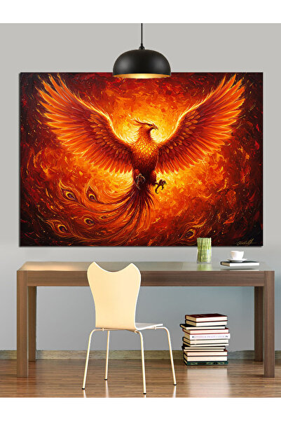 KanvasSepeti Flacără de Phoenix Pictură în ulei de înaltă calitate texturat P...