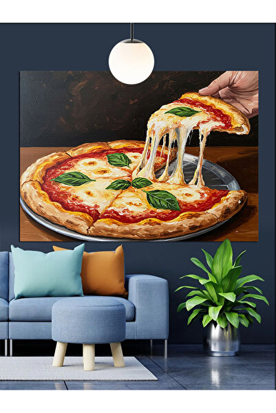 Artmeg Pânză decorativă cu brânză topită din pizza proaspătă - Masă din lemn MDF