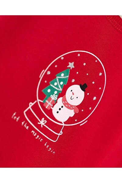 Magu Baby Girl Cotton Red Snowman Themed Tulle Skirted Bodysuit Set - with Headband Accessory