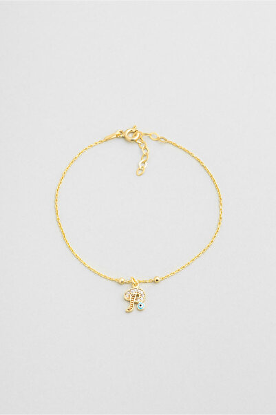 So CHIC... P Harfi 18 Ayar Sarı Altın Kaplama 19 Cm Gümüş Nazar Bileklik