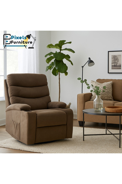 PixelsFurniture Pixel Furniture Recliner Chair with Cup Holders, Fabric Rocking and Swivel Recliner Chair with Adjustable Footrest