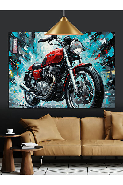 Artmeg Pânză decorativă cu lumină de noapte pentru motocicletă roșie - Tablou...