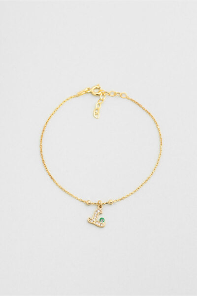 So CHIC... L Harfi 18 Ayar Sarı Altın Kaplama 19 Cm Gümüş Nazar Bileklik