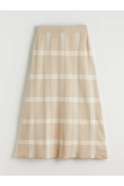 LC Waikiki Plaid A-Line Knit Skirt with Elastic Waistband