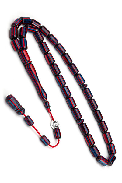 OTTOTESBİH Certified System Tassel 6X10Mm Capsule Cut Burgundy Blue Camphor Wood Prayer Beads