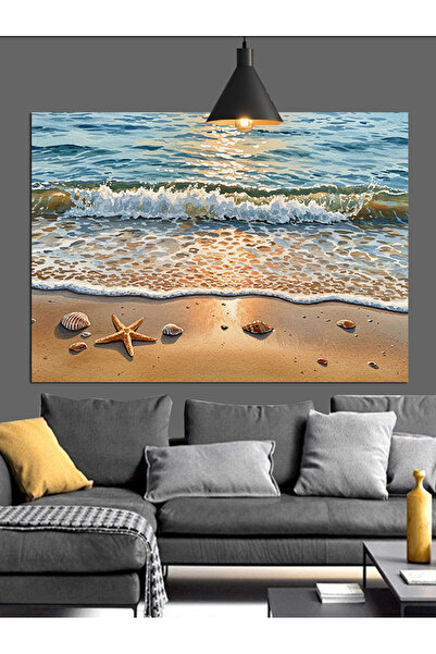 Artmeg Dalgalı Sahilde Kum Deniz Manzarası Dekoratif Kanvas - Mdf Ahşap Tablo