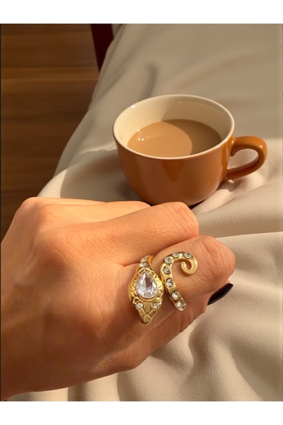 Bo Takı ve Aksesuar خاتم قابل للتعديل على شكل ثعبان من الفولاذ مرصع بالأحجار