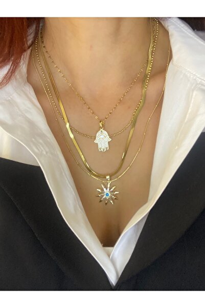 Byoz store قلادة من الفولاذ مكونة من 4 قلادات ذهبية متعددة في قلادة واحدة