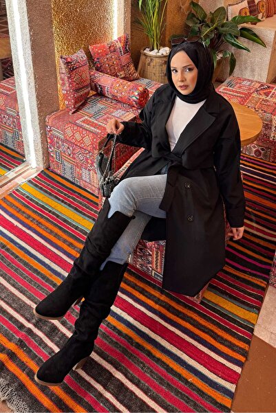 EBRUTESETTÜR Trench Coat with Belt Detail and Shoulder Epaulettes