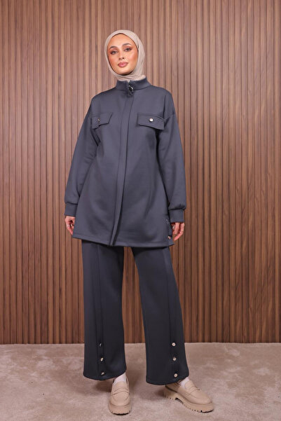 Mogi Butik Ženske Skuba pantalone sa detaljnim dugmadima Oversize kroj set hi...