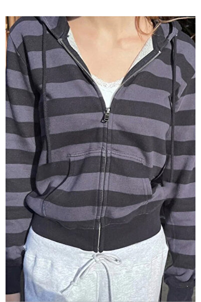 Köstebek Gray Black Striped Vintage Hooded