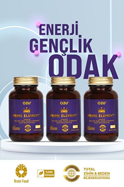 O2U Prime Element – Enerji&Zihin&Gençlik | Lipozomal Dilaltı(β-NMN,NADH,Sitikolin,PostBio) 90 Tablet