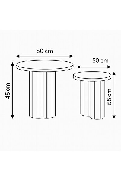 Vi Markets طقم طاولات أنيق بسطح فاتح وقاعدة أسطوانية خشبية بتصميم عصري.